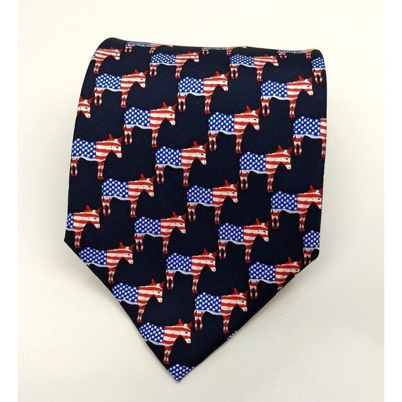 MUSEUM ARTIFACTS All Silk Men's Handmade Neck Tie Democrat Donkey American Flag - Picture 1 of 14